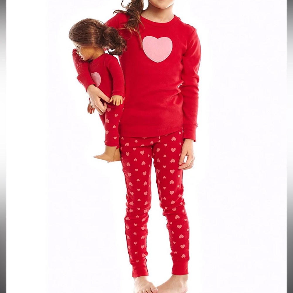 Leveret Girl and Doll Cotton Pajamas Hearts 2 Year NWT